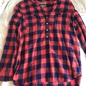 Dark Coral and Navy Plaid Shirt
